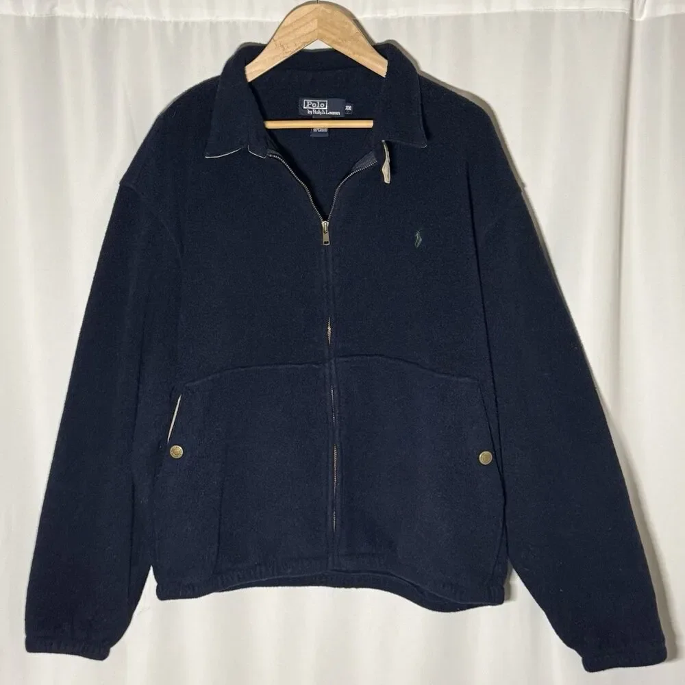 Vintage Polo Ralph Lauren Full Zip Fleece Jacket Men’s Size XXL Navy